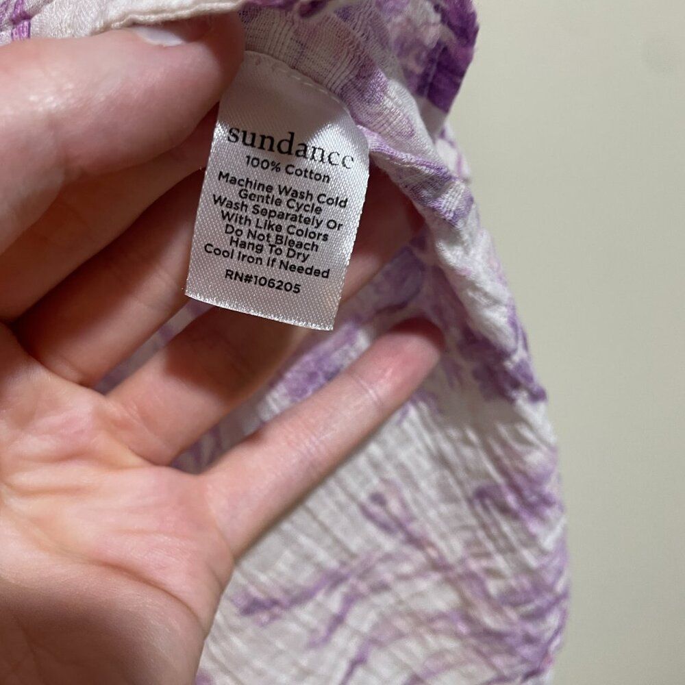 Sundance Sz XS Chantilly Blooms Button Down Top Blouse White Purple Floral Bird - Picture 8 of 12